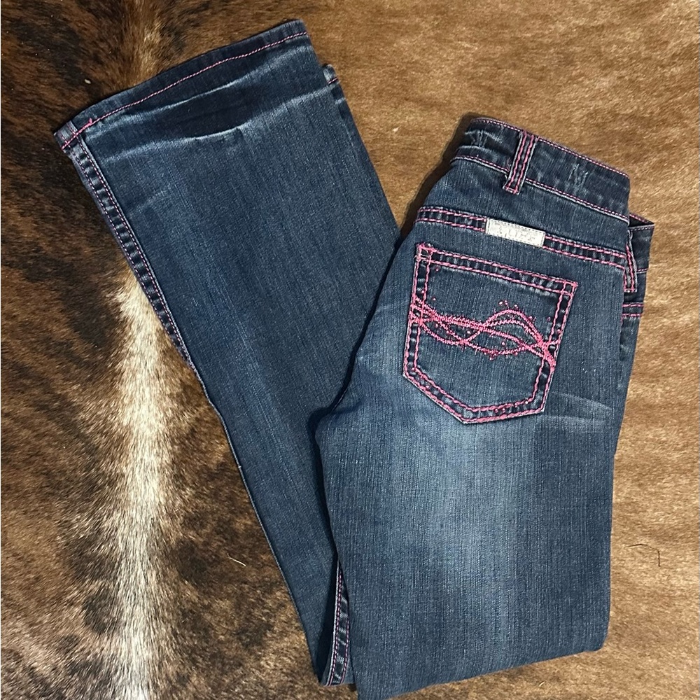 Cowgirl Tuff Women’s Jeans with Pink Stitching and Stoned Pockets